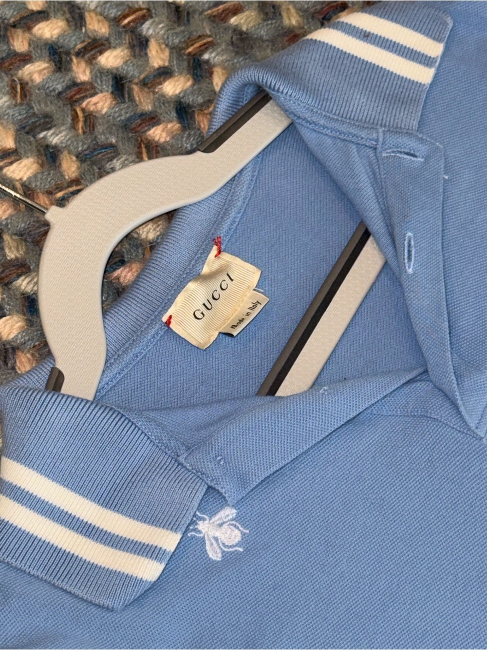 Gucci Kids Polo Bee Star Embroidered Light Blue Size 10 - Picture 2 of 9